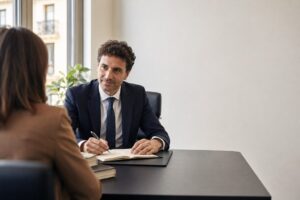 Sito web avvocato e deontologia: studio legale italiano elegante con scrivania e libri di diritto