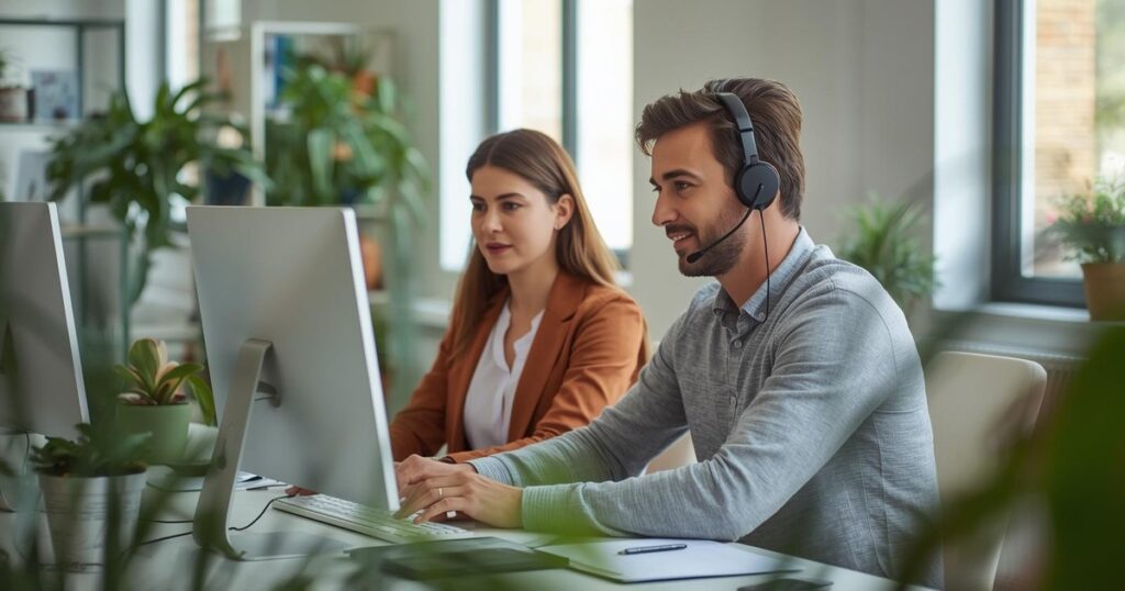 Team di assistenza in open-space aggiorna i siti e risponde ai clienti: manutenzione senza pensieri